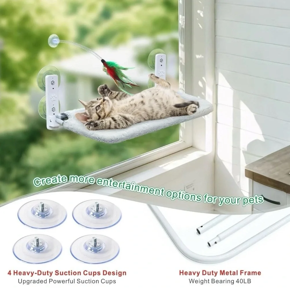 Idepet 2 PACK Cat Window Perches Metal Foldable Multi Cats Hammocks Beds w/toys